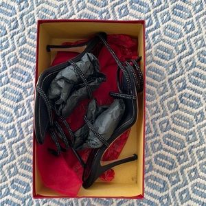 Rene Caovilla Cleo Leather Embellished Wraparound High-Heel Sandals